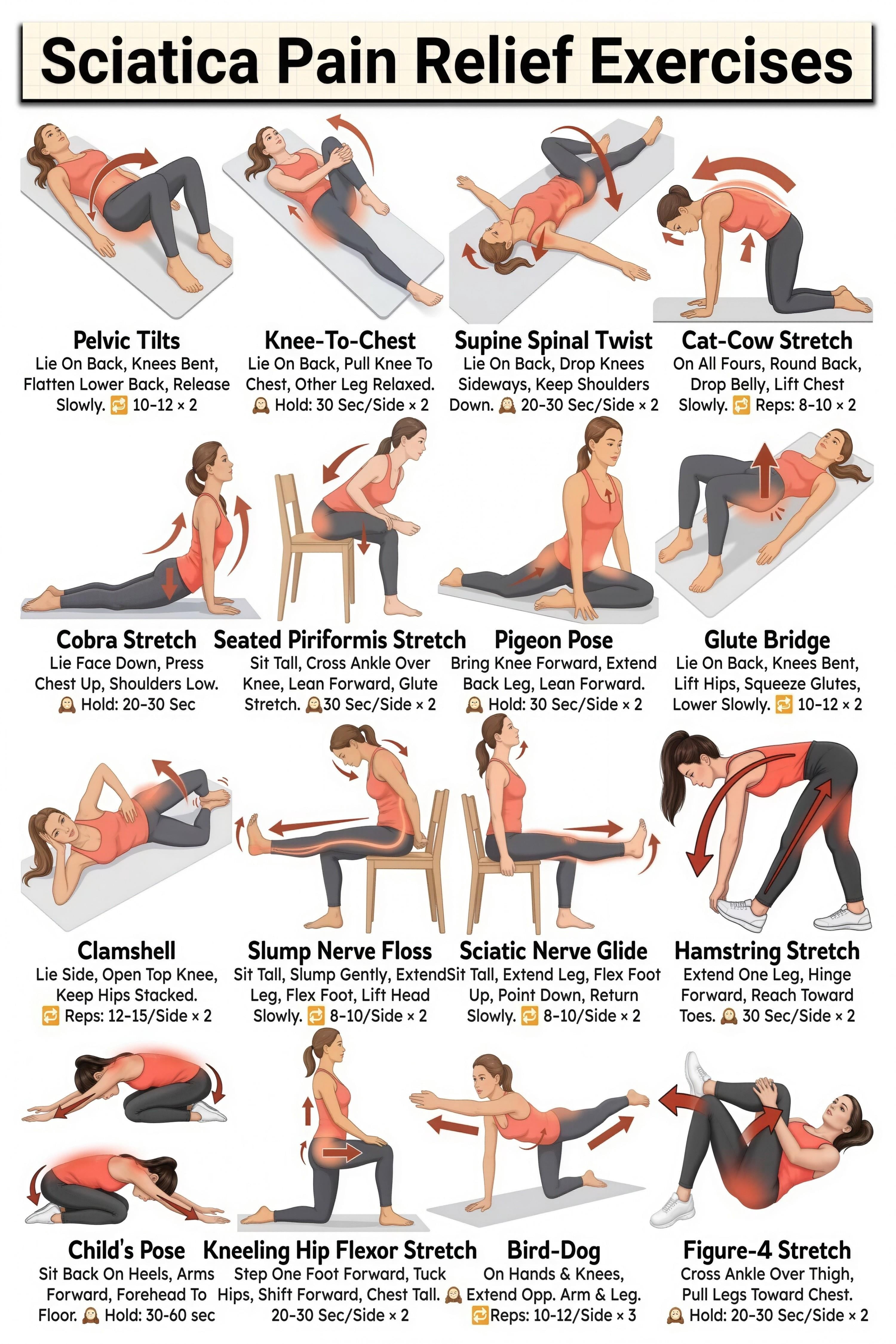 Sciatica Stretch Exercises Fitness Reference for Daily Practice poster ...