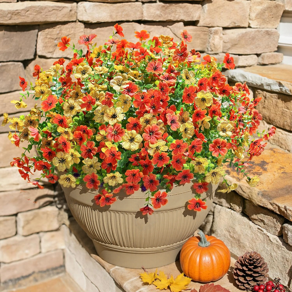Scidweet 12 Bundles Fake Fall Flowers, Autumn Artificial Faux Flowers Outdoors Fall Decorations for Home Garden, Yellow Orange