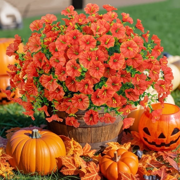 Scidweet Artificial Fall Flowers for Outdoor, 12 Bundles Autumn Faux Fake Flowers Plants Fall Decorations for Home Yard Garden Porch Decor, Orange