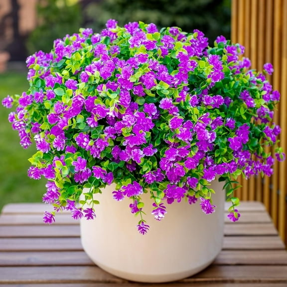 Scidweet 12 Bundles Artificial Flowers for Outdoors, Faux Flowers Fake Plastic Plants for Spring Summer Outside Indoor Home Garden Decoration,Purple