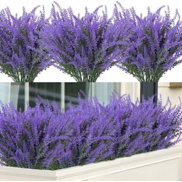 Scidweet 12 Bundles Artificial Lavender Flowers Outdoor UV Resistant Shrubs Hanging Flowerpot Indoor Outside Windows Decorations
