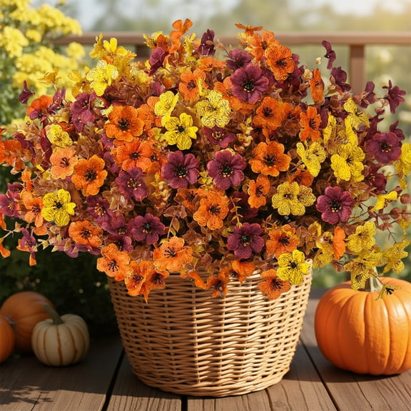 Scidweet 12 Bundles Fall Artificial Flowers for Outdoor, Autumn Faux Plants Fake Silk Flowers Fall Decorations for Home Yard Garden Thanksgiving Christmas