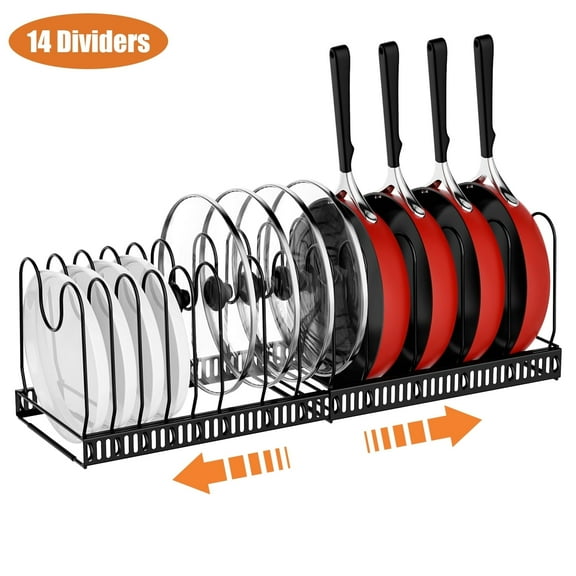 Scidweet 14 Expandable Pots and Pans Lid Organizer Rack, Kitchen Cabinet Pantry Bakeware Organizer