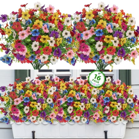 Scidweet Artificial Flowers Outdoors, 16 Bundles Faux Fake Flowers Plant for Home Porch Garden Window Box Summer Decoration, MultiColor