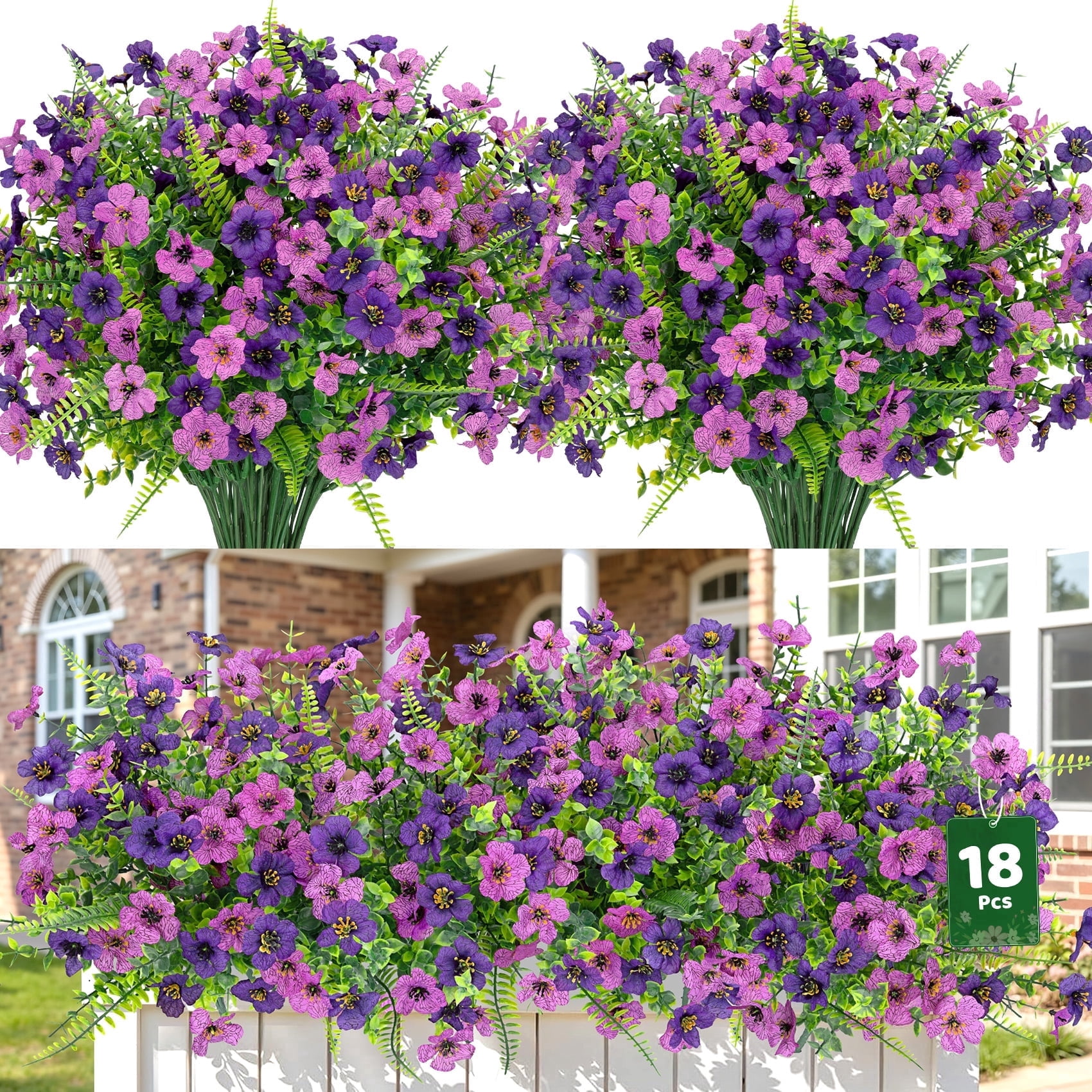 Scidweet Artificial Flowers for Outdoors, 18 Bundles Faux Fake Flowers Plants UV Resistant No Fade for Home Garden Porch Patio Decor