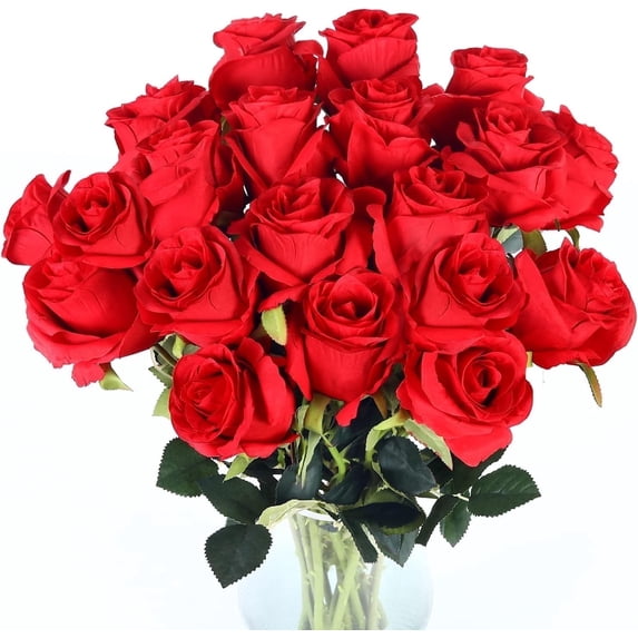 Scidweet Artificial Roses Flowers, 18 Pcs Fake Red Silk Rose Flower Bouquet for Indoor Outdoor Home Wedding Party Decor