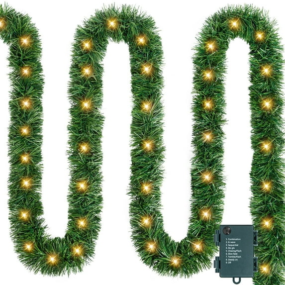 Scidweet 19.69 ft Christmas Garland with 60 Lights, Pre-Lit Xmas Artificial Green Garland for Indoor Outdoor Christmas Tree Decorations
