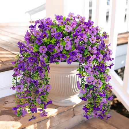 Scidweet Artificial Flowers Outdoors, 2 Pcs Hanging Fake Flowers Faux Silk Spring Summer Decoration for Home Garden Porch, Purple