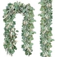 thumbnail image 1 of Scidweet 2 Pack Christmas Greenery Garlands, 13 ft Artificial Greenery Eucalyptus leaf Garland with White Buds for Home Wedding Party Table  Mantle Holiday Christmas Decorations, 1 of 7