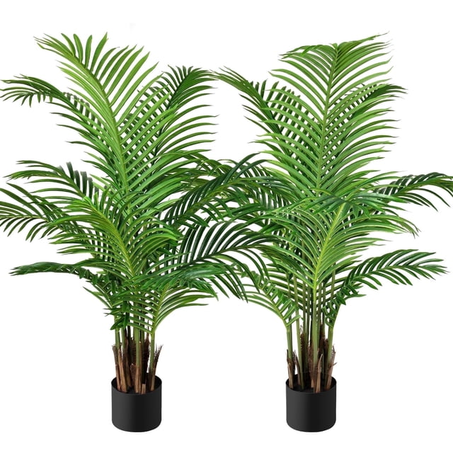 Pot Flash Card Scidweet 2 Pack Artificial Palm Tree, 4 ft Greenery Fake Palm Tree Pot ...
