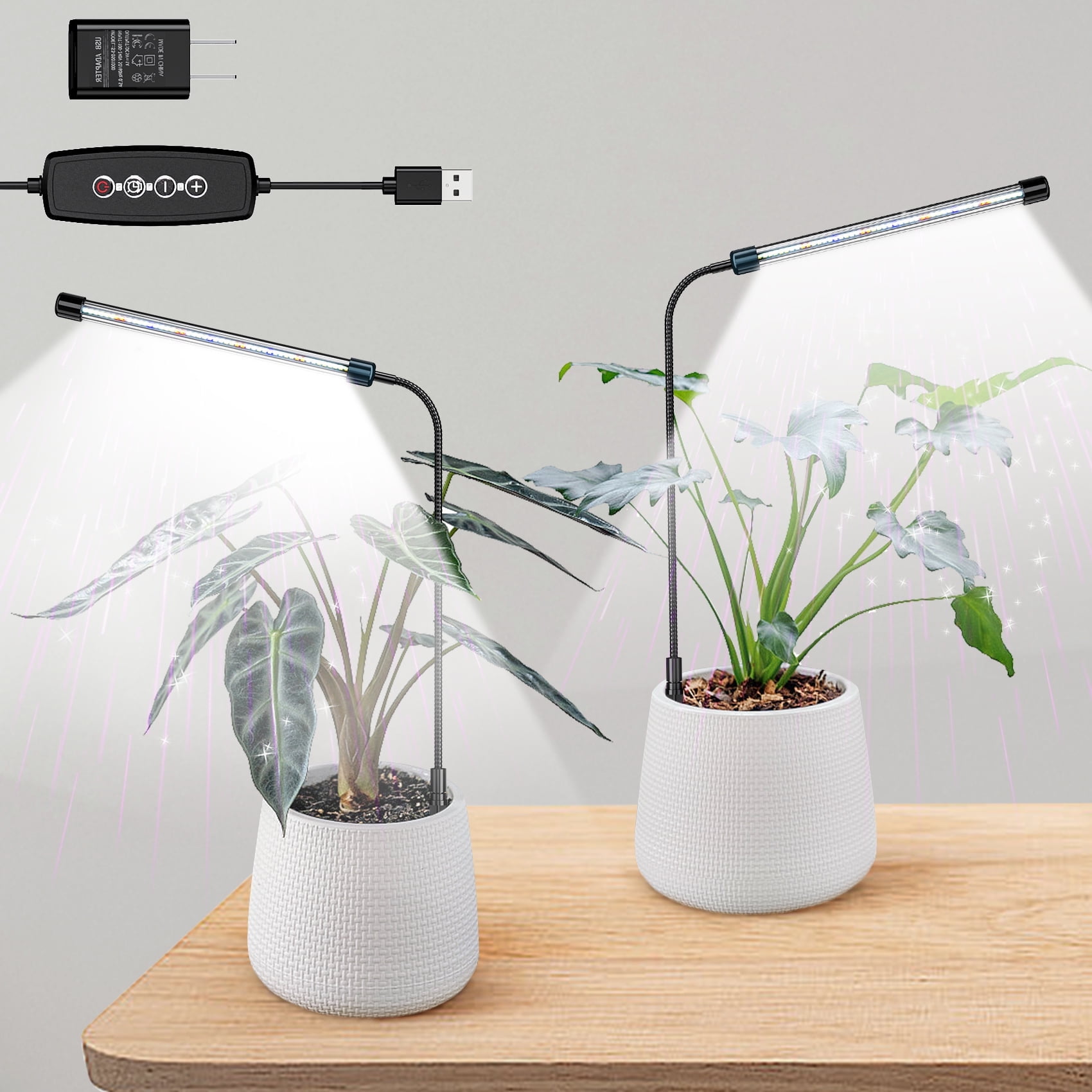 Scidweet 2 Pack Grow Lights for Indoor Plant, Full Spectrum Plants Light with Adjustable Gooseneck Auto on/off 4/8/12H Timer \u0026 6 Dimmable Brightness
