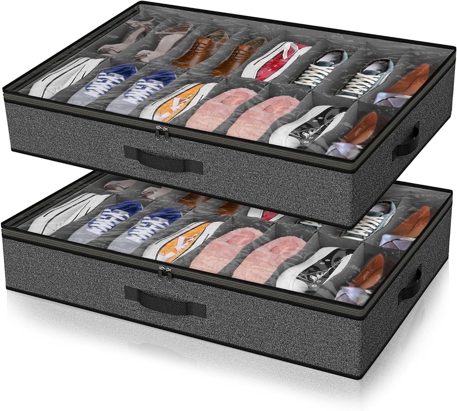 Scidweet 2 Pack Under Bed Shoe Storage Organizer for Closet, Fits Total 32 Pairs Foldable Underbed Shoes Containers