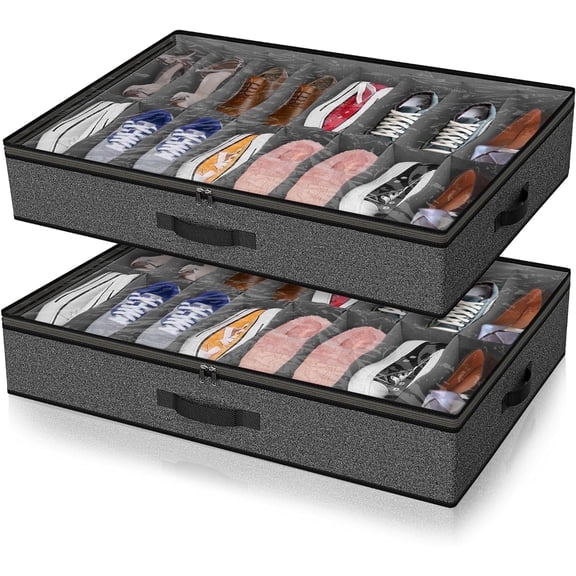 Scidweet 2 Pack Under Bed Shoe Storage Organizer for Closet, Fits Total 32 Pairs Foldable Underbed Shoes Containers