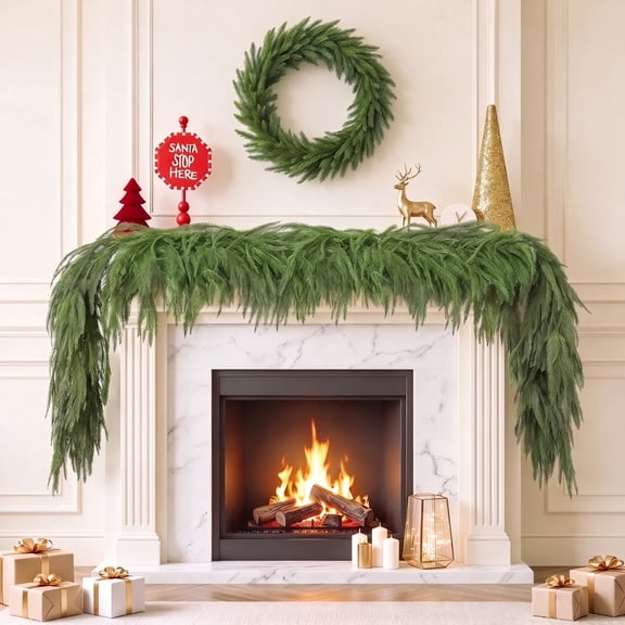 Scidweet 2 Pcs 6 FT Real Touch Christmas Garland, Artificial Norfolk Pine Garland for Indoor Outdoor Home Table Mantle Fireplace Christmas Decoration