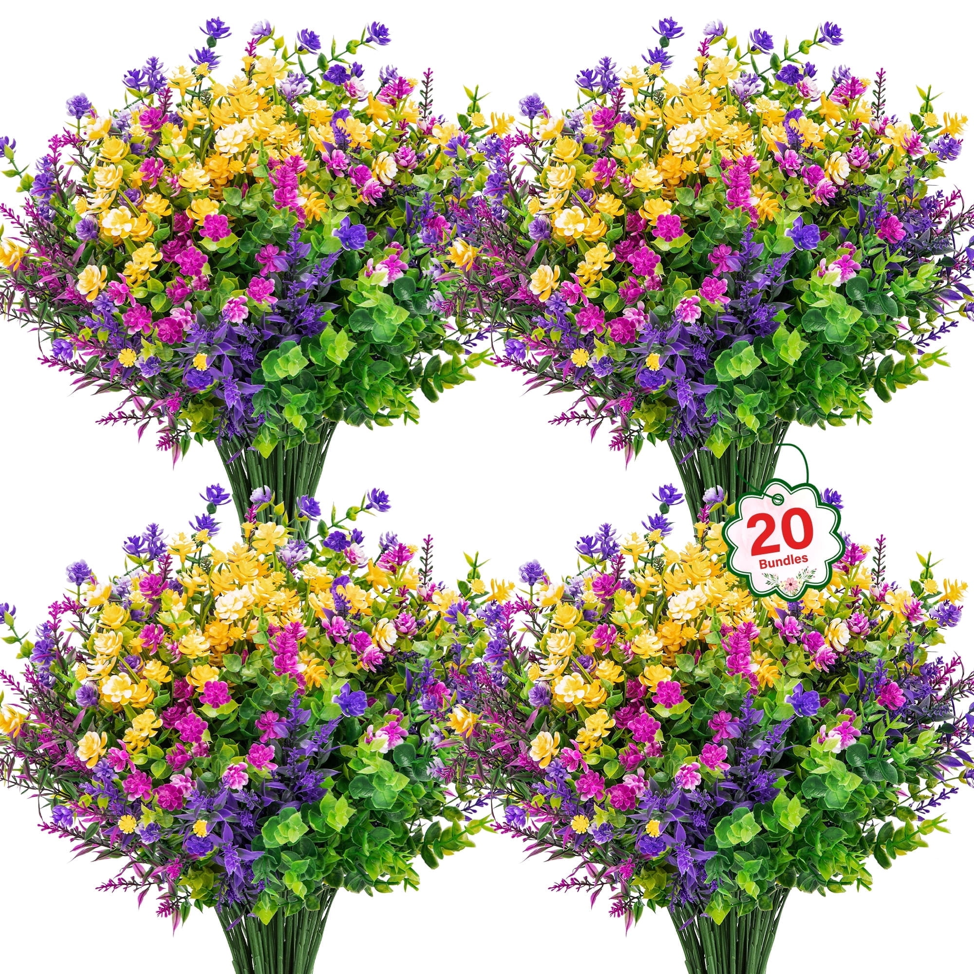 Scidweet Artificial Flowers Outdoor, 20 Bundles Fake Plastic Flower Faux Plant Indoor Outside Spring Summer Decoration for Home Garden Front Porch