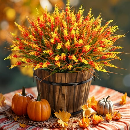 Scidweet Artificial Fall Plants Flowers for Outdoor, 20 Bundles Autumn Fake Flowers Faux Lavender Fall Decoration for Home Garden, Orange