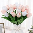 thumbnail image 1 of Scidweet 20 Pcs Artificial Flowers Fake Tulip, Pink White Tulip Flowers for Spring Indoor Table Wedding Decorations Mother's Day Easter Gifts, 1 of 6