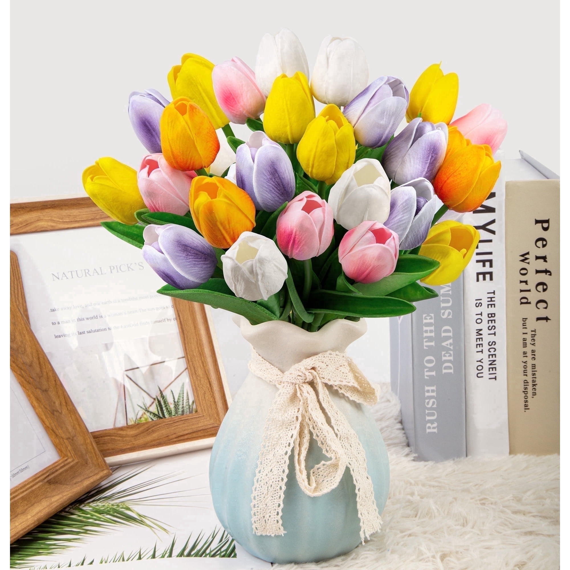 Scidweet 20Pcs Artificial Flowers Fake Tulip Colorful Tulip for Table Center Good Gift for Mother's Day