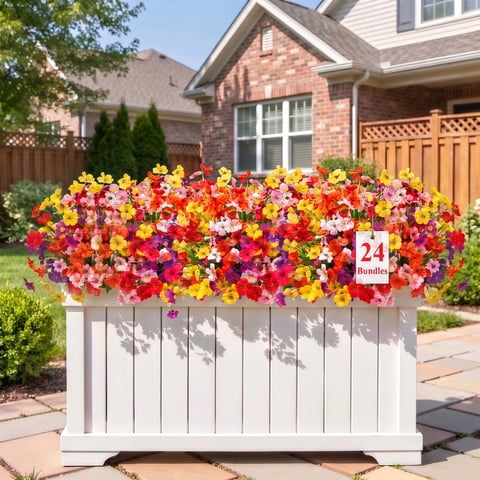 Scidweet Artificial Flowers for Outdoors, 24 Bundles Fake Silk Flowers UV Resistant Faux Plastic Plants for Indoor Outdoor Garden Porch Window Box Spring Summer Home Decor, Multicolor