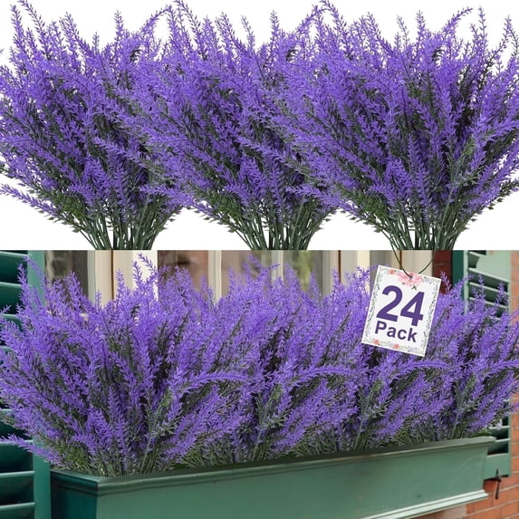 Scidweet 24 Bundles Fake Lavender Flowers, Artificial Lavender Faux Purple Plastic Flowers for Home Table Wedding Centerpieces Vase Indoor Outdoor Decor