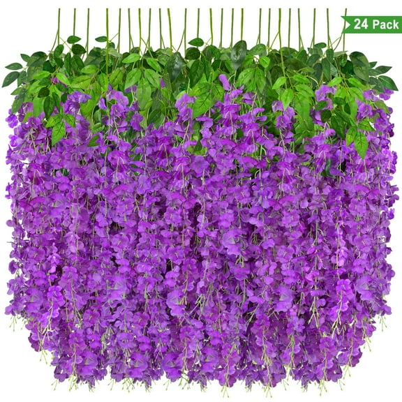 Scidweet 24 Pack Artificial Wisteria Flowers, Fake Hanging Flowers for Outdoor Indoor Home Wedding Ceremony Garden Decoration, Purple