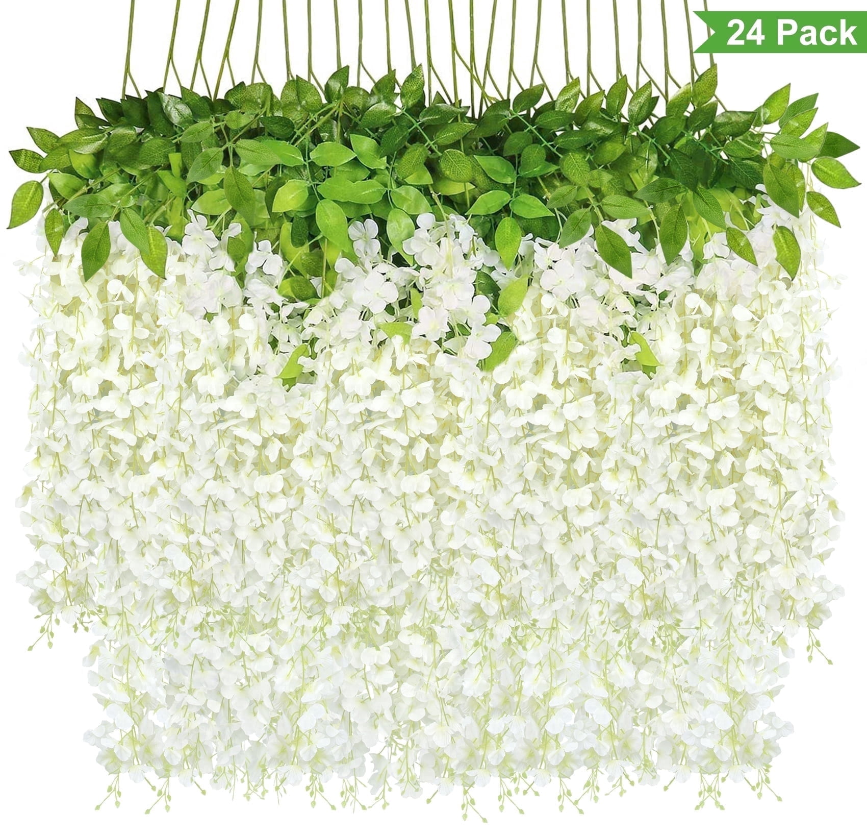 Scidweet 24 Pack Artificial Wisteria Flowers, Fake Hanging Flowers for Outdoor Indoor Home Wedding Ceremony Garden Decoration, White