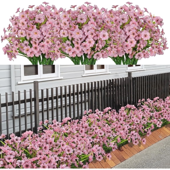 Scidweet 24 Pack Bundles Flowers Outdoor, Artificial Plants Faux Flowers Spring Summer Outside for Home Garden Porch Window Box Decorations, Pink