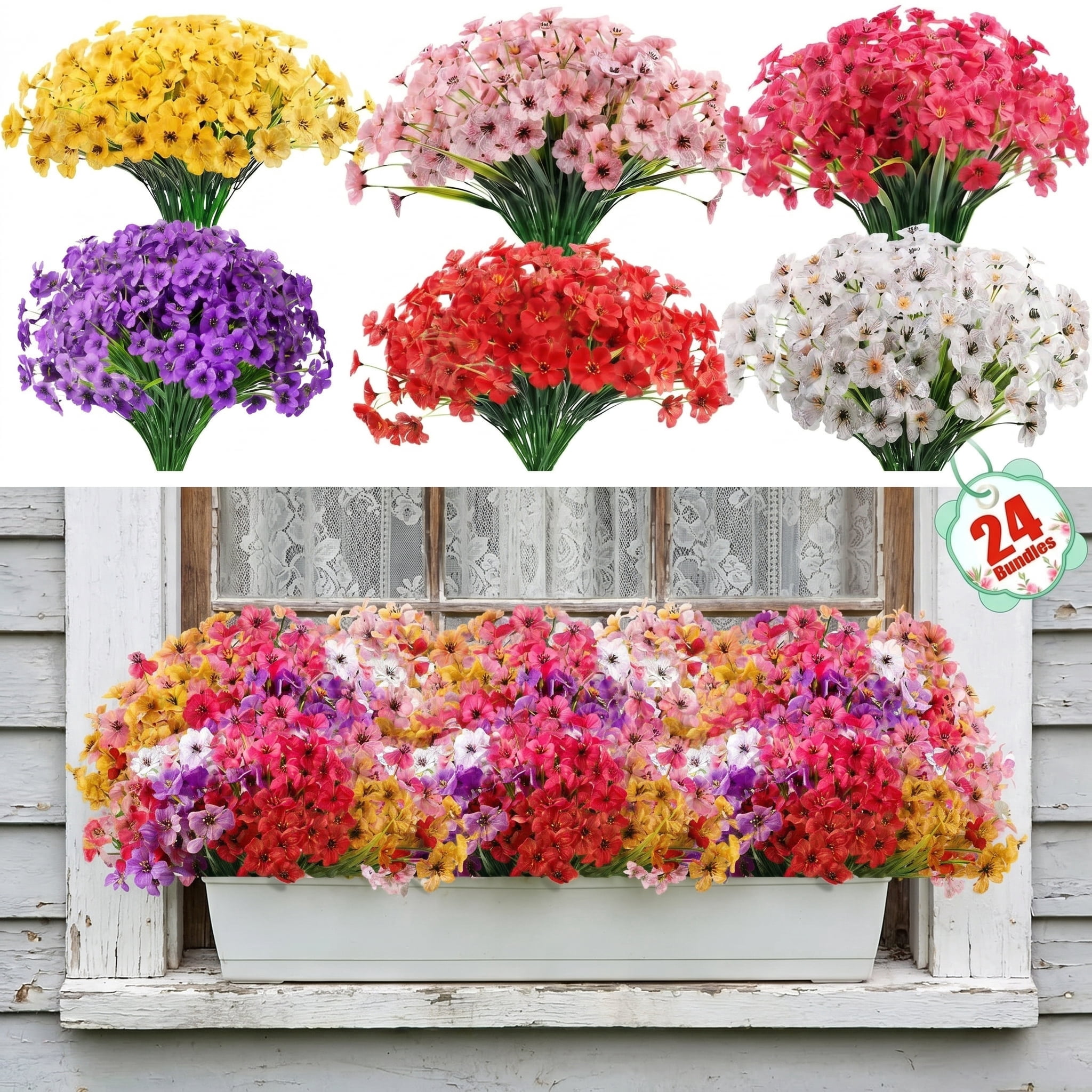 Scidweet 24 Bundles Fake Flowers Outdoor, Artificial Plants Faux