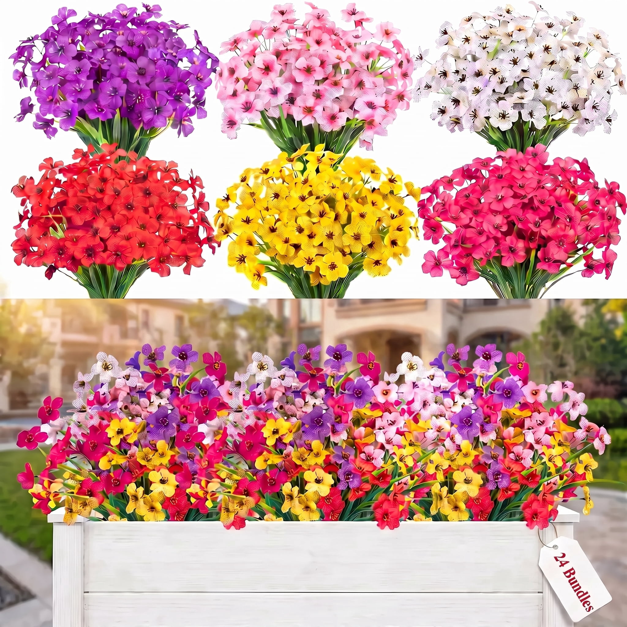 Scidweet 24 Bundles Fake Flowers Outdoor, Artificial Plants Faux