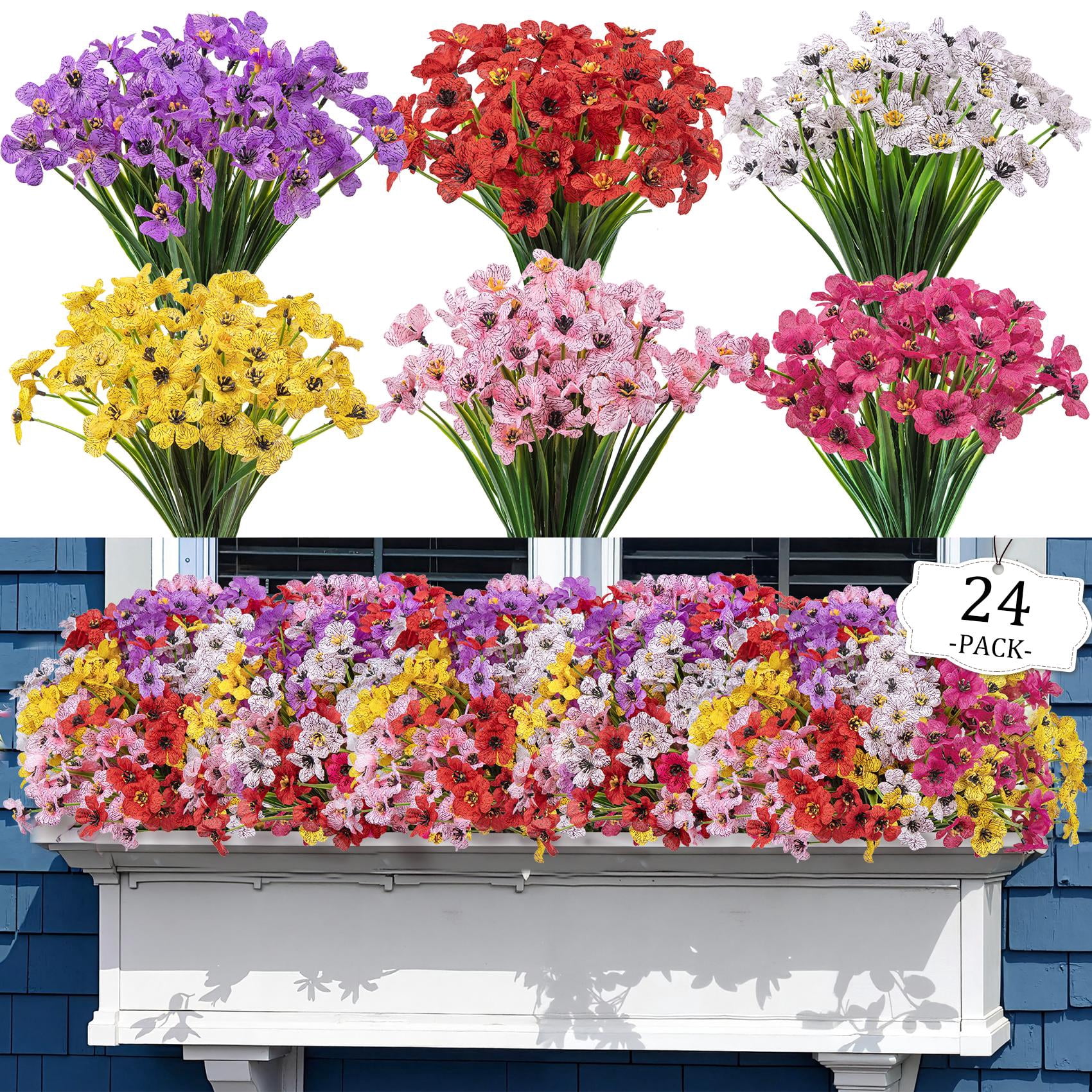 Scidweet 24 Bundles Fake Flowers Outdoor, Artificial Plants Faux