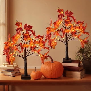 Scidweet Fall Decorations for Home, 2 Packs 48 LED Artificial Fake Fall Maple Leaves Table Tree Light Indoor Party Thanksgiving Autumn Decor