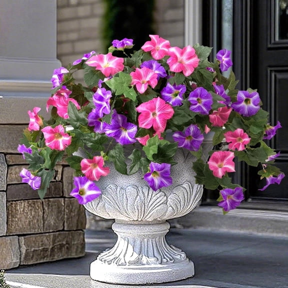 Scidweet Artificial Flowers for Outdoors, 2Pcs UV Resistant Faux Fake Petunias Silk Flower Plants for Home Garden Front Porch Indoor Decor, Purple Red