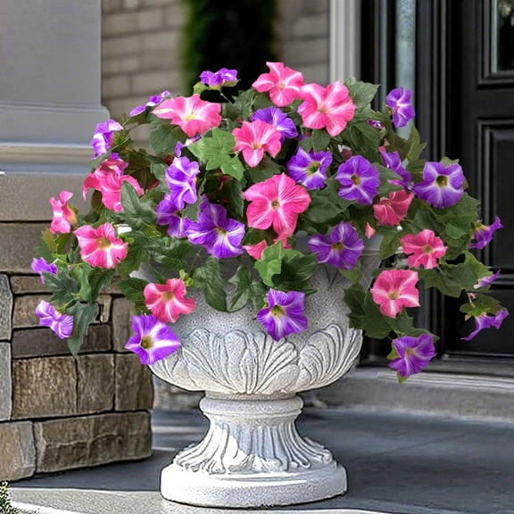 Scidweet Artificial Flowers for Outdoors, 2Pcs UV Resistant Faux Fake Petunias Silk Flower Plants for Home Garden Front Porch Indoor Decor, Purple Red