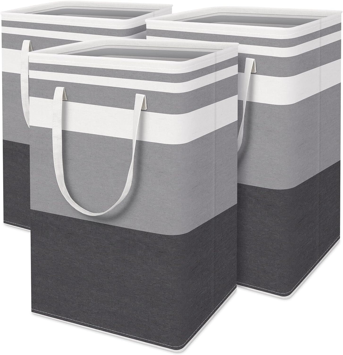 Scidweet 3-Pack Laundry Basket Set, 75L Freestanding Waterproof Collapsible Cotton Large Clothes Laundry Hamper with Handles