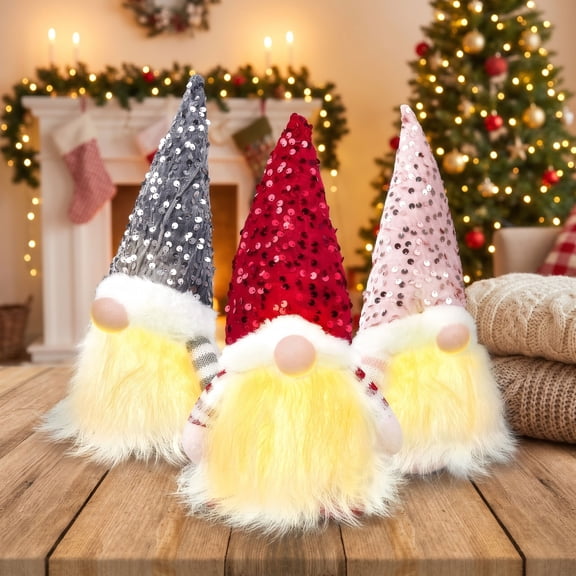 Scidweet 3 Pcs Christmas Gnomes, 12 inch Christmas Ornaments Gift Plush with Light for Indoor Holiday Gift Home Decor