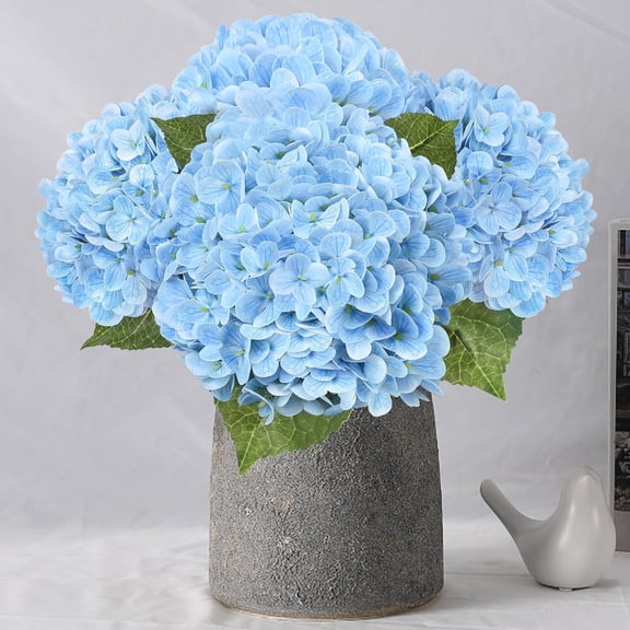 Scidweet Hydrangea Artificial Flowers, 4 Pcs 19.3" Real Touch Latex Faux Fake Flowers for Indoor Outdoor Spring Summer Patio Garden Home Yard Wedding Table Decor, Blue