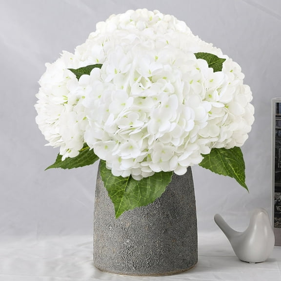 Scidweet 4 Pcs Artificial Hydrangea Fake Flowers, 19.3" Real Touch Latex Faux Plants Fake Hydrangea Flowers for Spring Summer Indoor Outdoor Home Table Wedding Decoration, White