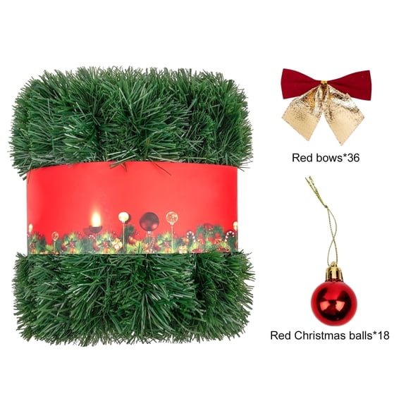Scidweet Christmas Garlands Decorations, 50ft Artificial Christmas Garlands with Red Bows & Balls Faux Fake Greenery Garland for Indoor Outdoor Home Xmas Tree Decor