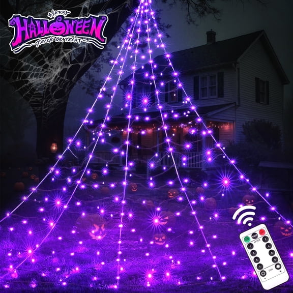 Scidweet Halloween Decorations Outdoor, 500 LED Halloween Giant Spider Web Lights for Garden Yard Porch Home Decor, Purple White