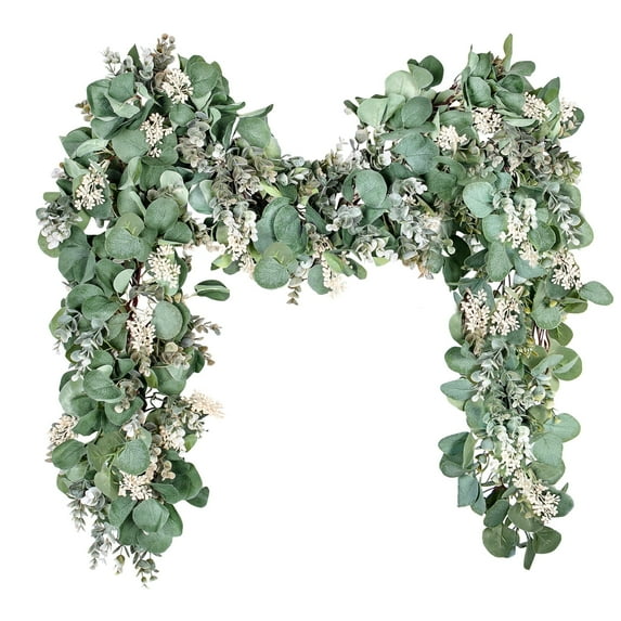 Scidweet Christmas Greenery Garlands, 6.56 ft Artificial Greenery Eucalyptus leaf Garland with White Buds for Home Wedding Party Table Mantle Holiday Christmas Decorations