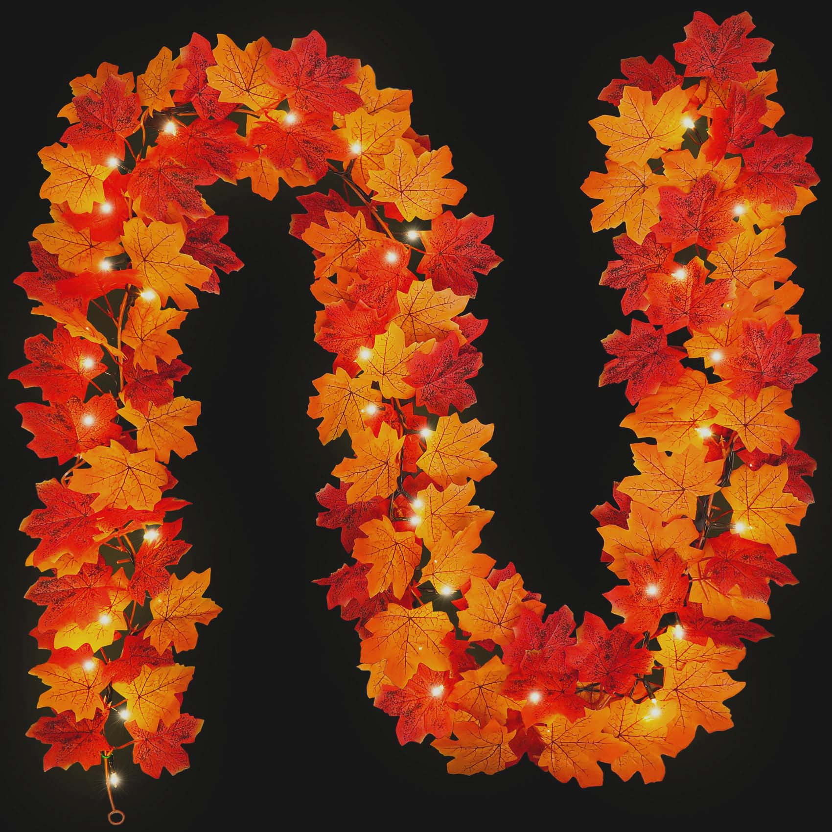 Scidweet Fall Maple Leaves Garland, 9 FT 50 LED String Lights Fall Decorations for Home Party Garland Thanksgiving Fireplace Indoor Outdoor Autumn Decor