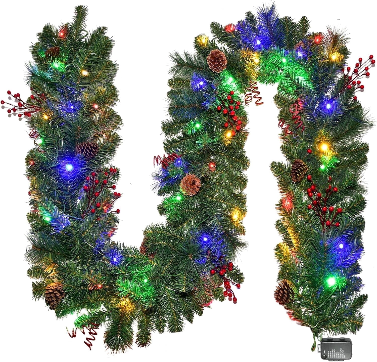 Scidweet Christmas Garland Decorations, 9ft 50 Lights Pre-Lit Artificial Christmas Garlands with 8 Lighting Modes for Outdoor Indoor Xmas Decor