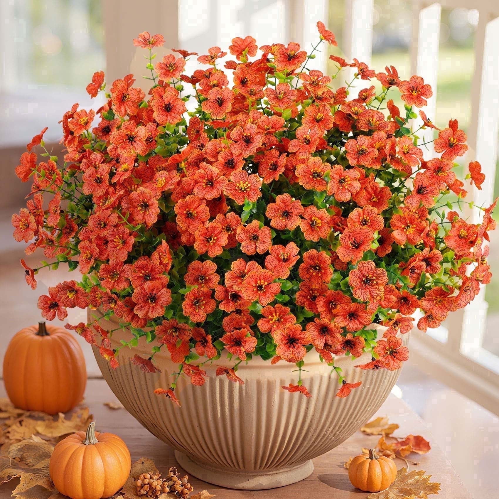 Scidweet Fake Fall Flowers 12 Bundles Orange Artificial Faux Outdoor ...