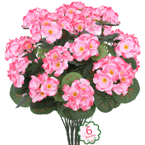 Scidweet Artificial Flowers, 6 Pcs 21'' Geraniums Fake Flowers Faux Plants for Summer Indoor Outdoor Home Table Garden Decoration, Pink