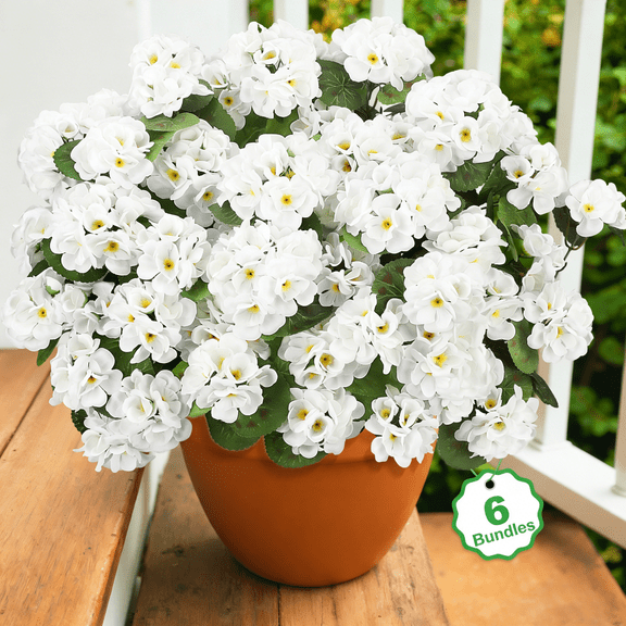 Scidweet Artificial Flowers, 6 Bundles 21'' Geraniums Fake Flowers Faux Plants for Summer Indoor Outdoor Home Table Garden Decoration, White