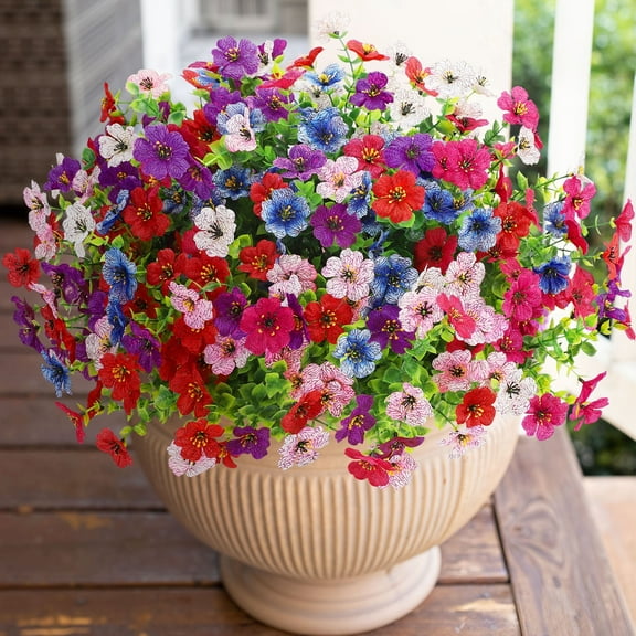 Scidweet Fake Flowers, 12 Bundles Faux Plants Artificial Flowers for Outdoors Summer Yard Outdoor Garden Porch Patio Decor, Multicolor