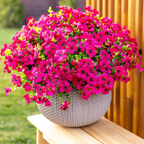 Artificial Fake Outdoor Flowers Plants For Spring Summer Outside Porch Decoration 1 Bundles Faux Flowers Silk Morning Glory Eucalyptus Leaves Uv Resistan
