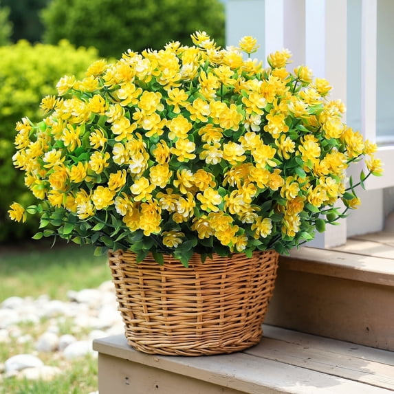 Scidweet 12 Bundles Artificial Flowers for Outdoors, Faux Flowers Fake Plastic Plants for Spring Summer Outside Indoor Home Garden Decoration, Yellow