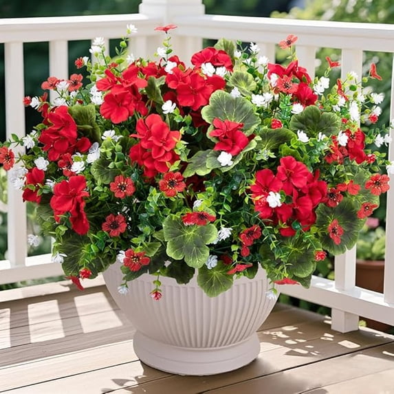 Scidweet Artificial Geraniums Flowers for Outdoors, 10 Bundles Mixed Fake Silk Flowers Plastic Flowers for Summer Indoors Table Garden Porch Decor