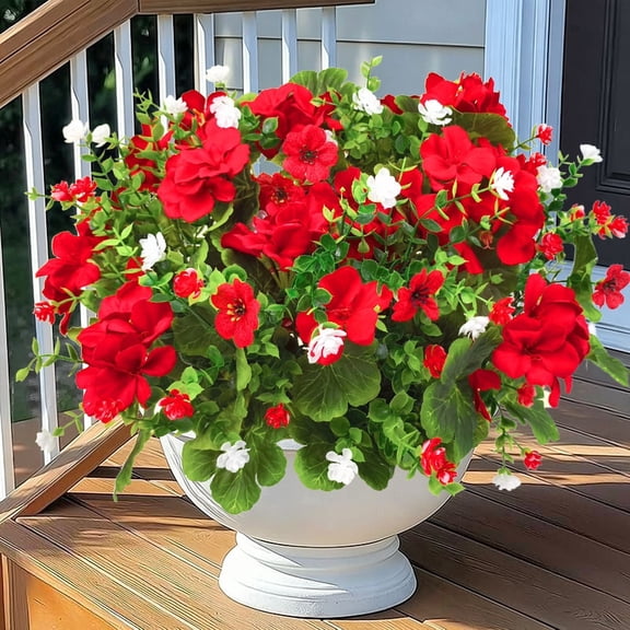 Scidweet Artificial Geraniums Flowers for Outdoors, 10 Bundles Mixed Fake Silk Flowers Plastic Flowers for Summer Indoors Table Garden Porch Decor